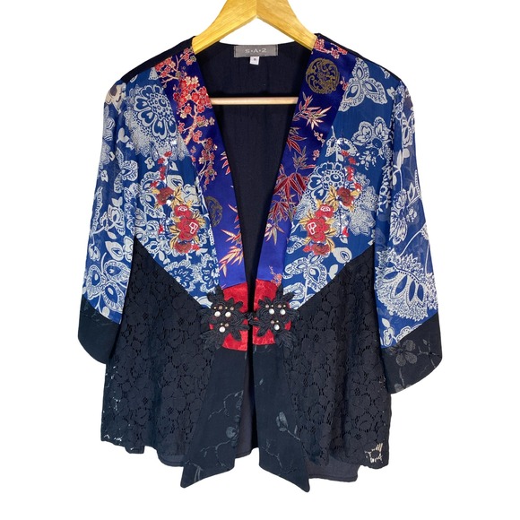 S.A.2 Jackets & Blazers - Vintage SA2 Asian Floral Embroidered Lace Cardigan Boho Statement M Artsy Kimono